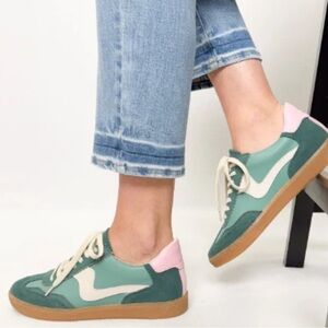 Dolce Vita Green and Pink Lace-Up Sneakers